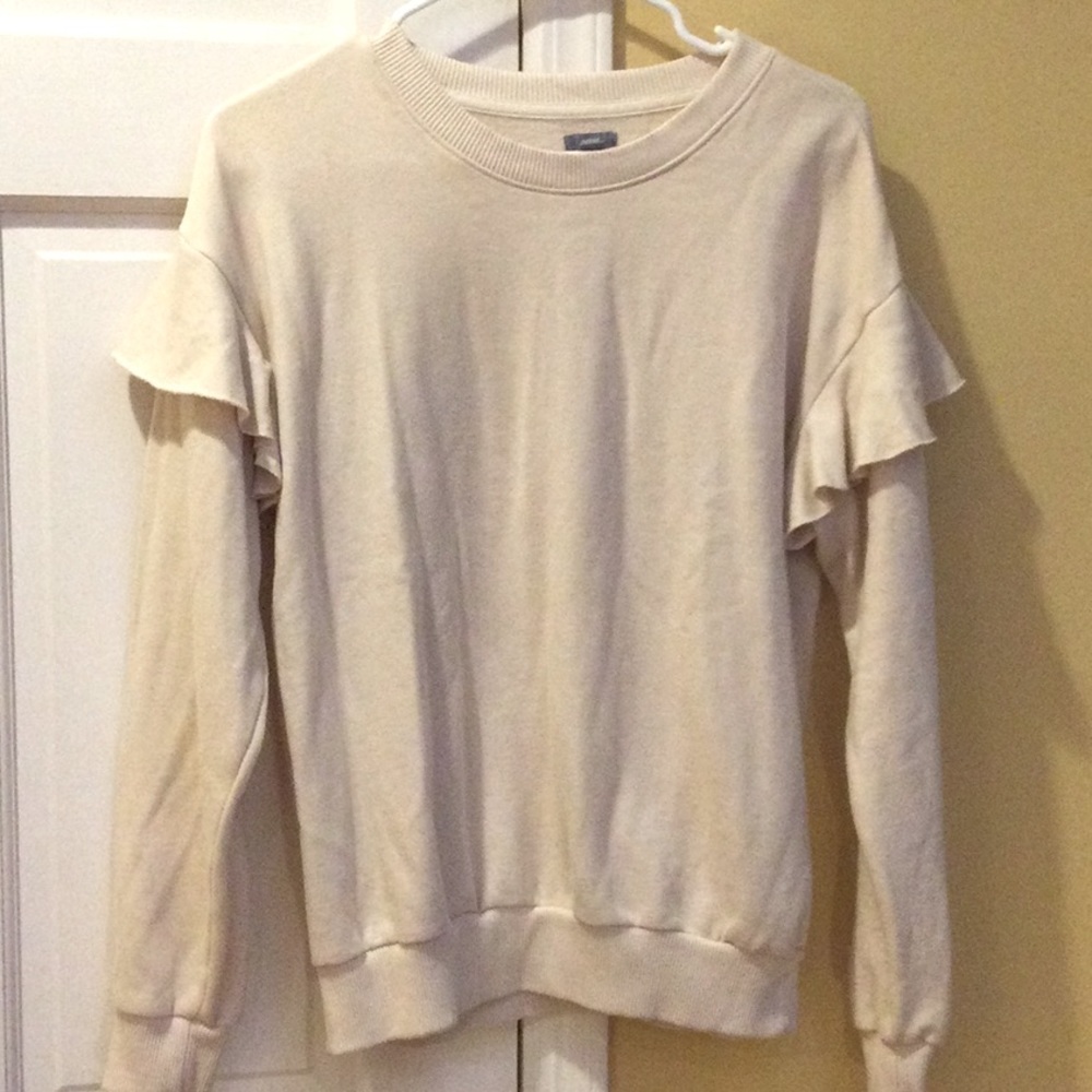 Aerie cream colored ruffled crewneck sweatshirt, small.